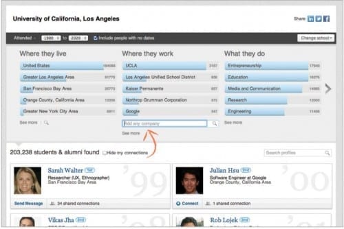 LI alumni tool screen shot by LinkedIn