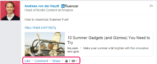 share status update by LinkedIn Influencer