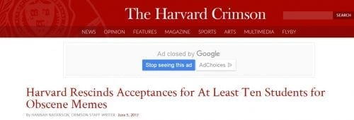 Harvard rescinds 10 offers