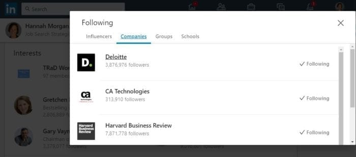 companies you follow