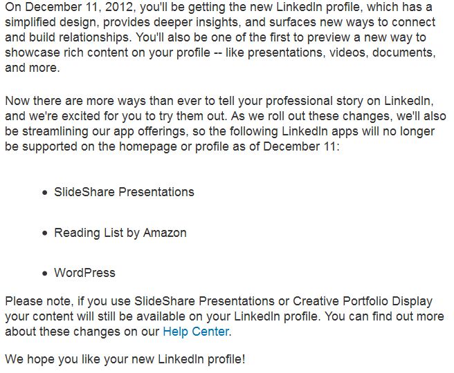 LinkedIn profile changes