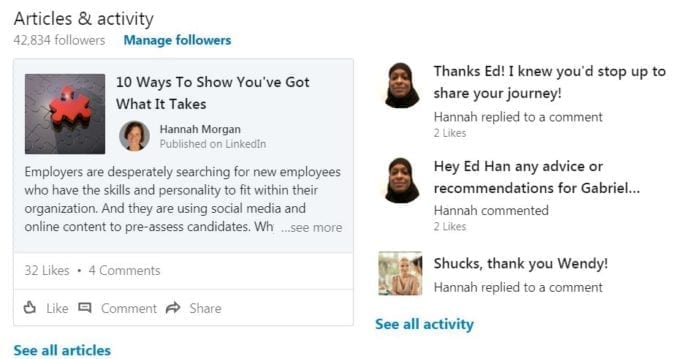 LinkedIn articles and activity