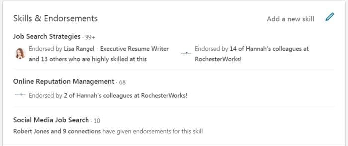 LinkedIn skills and endorsements