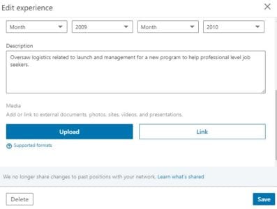 LinkedIn experience edit
