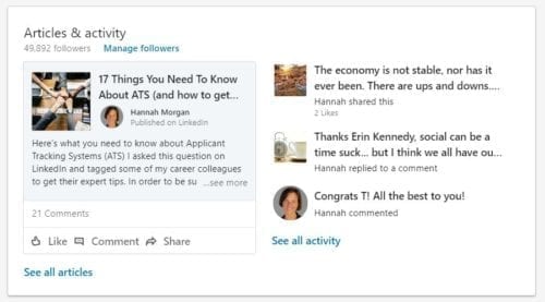 LinkedIn activity and posts