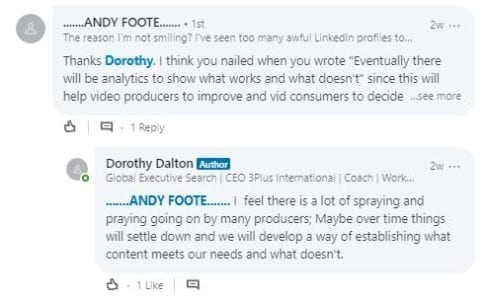 LinkedIn comment reply