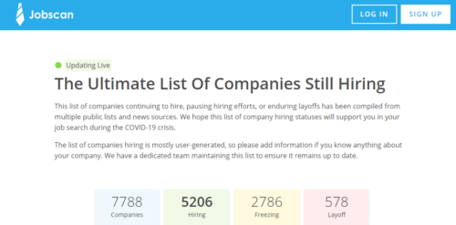 Jobscan Ultimate List of companies still hiring