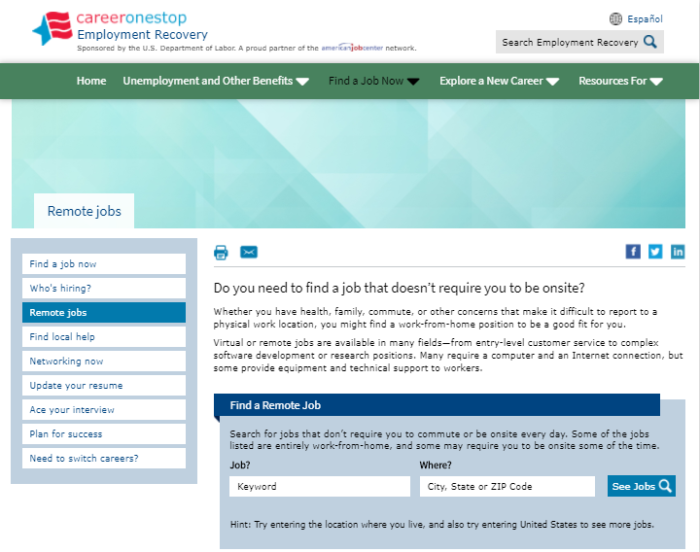 Remote Jobs CareerOneStop.org