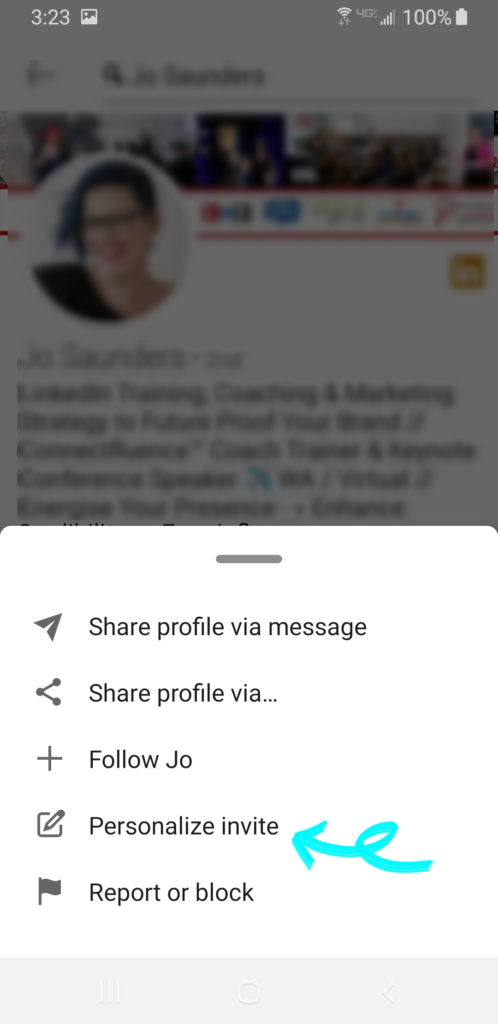 LinkedIn mobile personalize invite