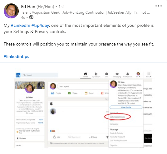LinkedIn settings by Ed Han