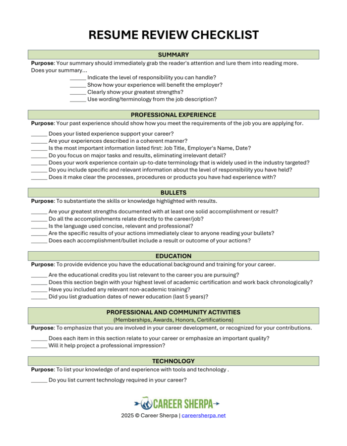 Resume Review Checklist